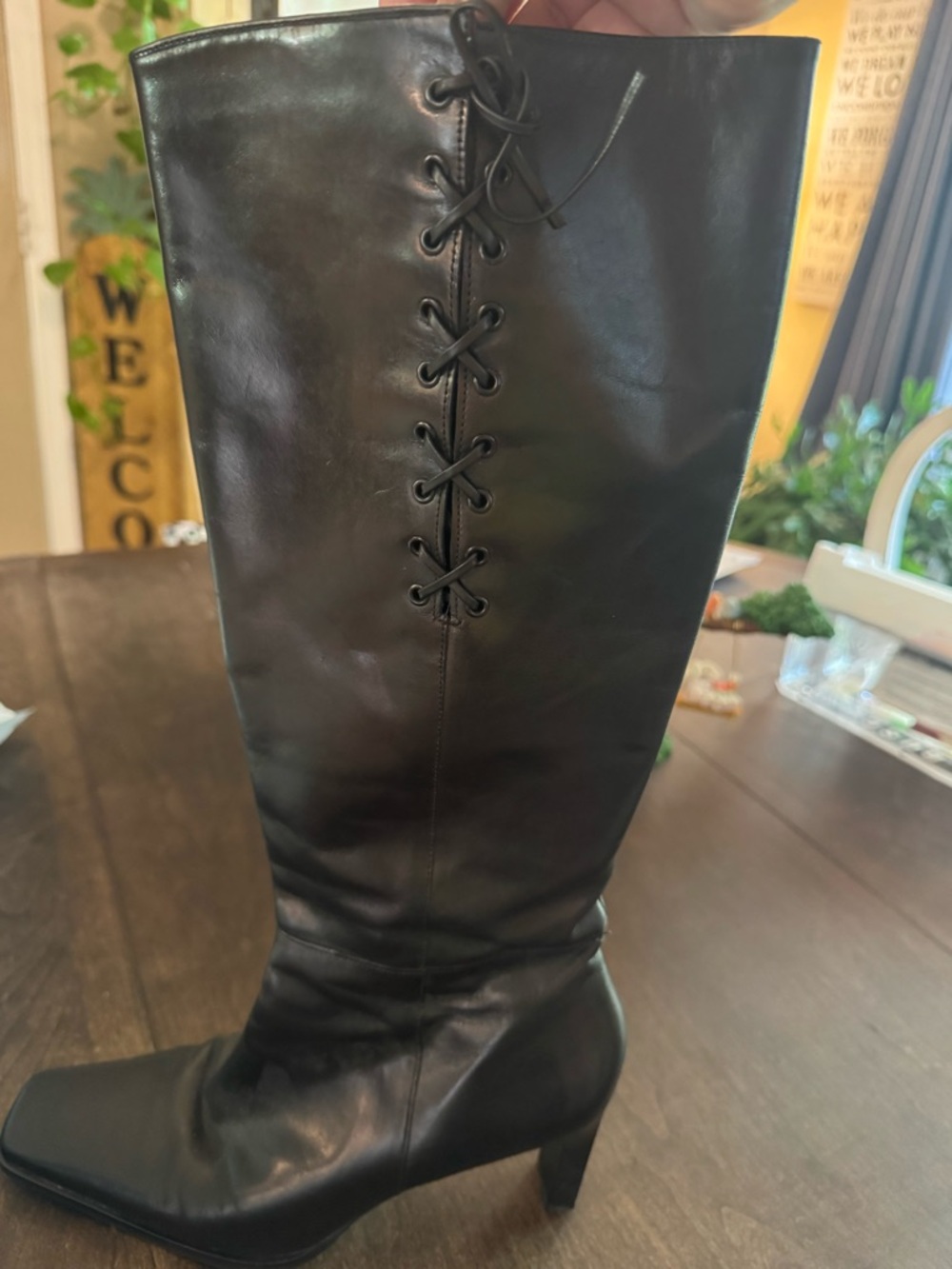 Gianni Bini Black Lace-Up Knee-High Heel Boots